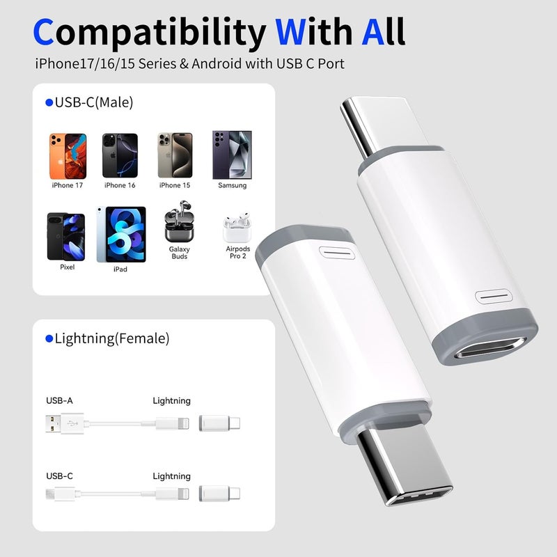 Thousover 4 Pack Lightning to USB C Adapter for iPhone 15/16/17 Pro/17 Pro Max,for iPhone 17/16 Charger,17/16 Accessories,Fast Charging & Data Transfer,USB C Charger Connector Cable,Not for Audio/OTG - Image 2